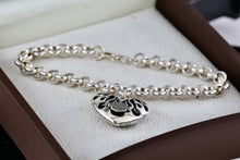 Load image into Gallery viewer, Harley Davidson Motorcycle Sterling Silver Heart Charm 6mm Link 7. 5" Bracelet