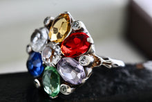 Load image into Gallery viewer, Sterling Silver Uncas Multi Color Stone High Quality Vintage Cocktail Ring Size 6.5