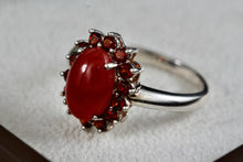 Load image into Gallery viewer, Sterling Silver Oval Red Carnelian & Garnets Gemstone Ring Size 10