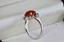 Load image into Gallery viewer, Sterling Silver Oval Red Carnelian & Garnets Gemstone Ring Size 10