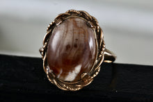 Load image into Gallery viewer, Vintage Handmade Sterling Silver 10KT. Gold Filled Oval Brown Agate Ring Size 7.5