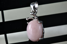 Load image into Gallery viewer, Sterling Silver Small Pink Moonstone Oval Pendant Charm