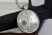 Load image into Gallery viewer, (2) Silver American Half Dollar Walking Liberty Handmade Coin Pendant 20" Necklace