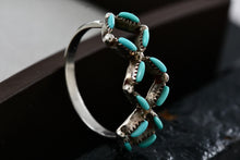 Load image into Gallery viewer, Native American Handmade Turquoise Needlepoint Square Pattern Silver Ring Size 6.5