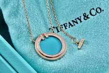 Load image into Gallery viewer, Tiffany & Co. Rose Gold Diamond Tiffany T Turquoise Pendant 16" Necklace