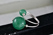 Load image into Gallery viewer, Sterling Silver Green Jade Marble Balls Wire Wrap Ring Size 6