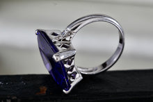 Load image into Gallery viewer, Sterling Silver Large Rectangle Purple Sapphire CZ Diamond Cocktail Ring Size 7