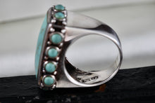 Load image into Gallery viewer, Native American Silver Large Rectangle Turquoise Bead Statement Signed Ring Size 6