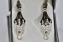 Load image into Gallery viewer, Sevan Bicakci 18Kt. Oxidized Gold Platinum Diamond Pearl Chandelier Drop Great Gatsby Earrings