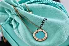 Load image into Gallery viewer, Tiffany & Co. Rose Gold Diamond Tiffany T Turquoise Pendant 16" Necklace