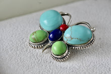 Load image into Gallery viewer, Sterling Silver Large Turquoise Lapis Coral Butterfly Slider Pendant