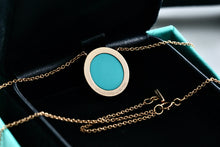 Load image into Gallery viewer, Tiffany & Co. Rose Gold Diamond Tiffany T Turquoise Pendant 16" Necklace
