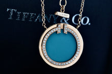 Load image into Gallery viewer, Tiffany & Co. Rose Gold Diamond Tiffany T Turquoise Pendant 16" Necklace