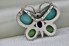 Load image into Gallery viewer, Sterling Silver Large Turquoise Lapis Coral Butterfly Slider Pendant