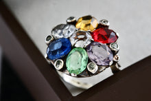 Load image into Gallery viewer, Sterling Silver Uncas Multi Color Stone High Quality Vintage Cocktail Ring Size 6.5