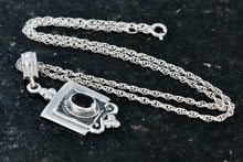 Load image into Gallery viewer, Sterling Silver Black Oval Onyx Square Pendant 16" Necklace