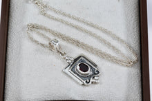 Load image into Gallery viewer, Sterling Silver Black Oval Onyx Square Pendant 16" Necklace