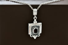 Load image into Gallery viewer, Sterling Silver Black Oval Onyx Square Pendant 16" Necklace