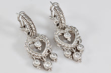 Load image into Gallery viewer, Judith Ripka Sterling Silver Dangling CZ Diamond Heart Earrings