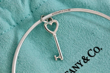 Load image into Gallery viewer, Tiffany & Co. Silver Small Heart Key Dangle Bangle Bracelet *Custom*