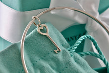 Load image into Gallery viewer, Tiffany & Co. Silver Small Heart Key Dangle Bangle Bracelet *Custom*