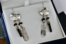 Load image into Gallery viewer, Vintage Native American Silver Dangle Feather & Black Onyx Earrings Signed LHTC