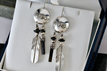 Load image into Gallery viewer, Vintage Native American Silver Dangle Feather & Black Onyx Earrings Signed LHTC