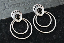 Load image into Gallery viewer, Vintage Native American Navajo Onyx Cabochon Bear Paw Double Hoop Earrings