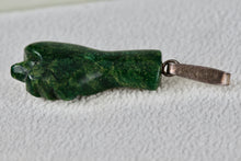 Load image into Gallery viewer, Sterling Silver Carved Malachite Empowerment Fist Power Pendant Vintage
