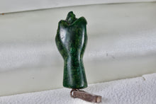 Load image into Gallery viewer, Sterling Silver Carved Malachite Empowerment Fist Power Pendant Vintage