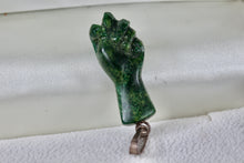 Load image into Gallery viewer, Sterling Silver Carved Malachite Empowerment Fist Power Pendant Vintage