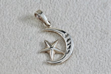Load image into Gallery viewer, Sterling Silver Star & Moon Etched Pendant