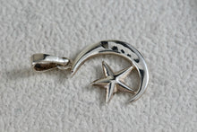 Load image into Gallery viewer, Sterling Silver Star & Moon Etched Pendant