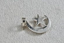 Load image into Gallery viewer, Sterling Silver Star & Moon Etched Pendant