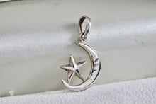 Load image into Gallery viewer, Sterling Silver Star & Moon Etched Pendant