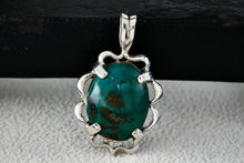 Load image into Gallery viewer, Native American Sterling Silver Oval Dark Green Turquoise Pendant