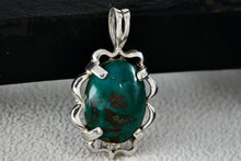 Load image into Gallery viewer, Native American Sterling Silver Oval Dark Green Turquoise Pendant