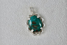 Load image into Gallery viewer, Native American Sterling Silver Oval Dark Green Turquoise Pendant