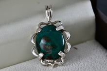 Load image into Gallery viewer, Native American Sterling Silver Oval Dark Green Turquoise Pendant
