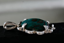 Load image into Gallery viewer, Native American Sterling Silver Oval Dark Green Turquoise Pendant