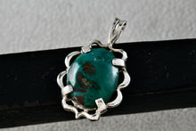 Load image into Gallery viewer, Native American Sterling Silver Oval Dark Green Turquoise Pendant