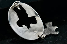 Load image into Gallery viewer, Native American Sterling Silver Onyx & Red Coral Inay Double Stencil Eagle Pendant