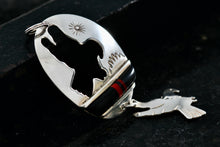 Load image into Gallery viewer, Native American Sterling Silver Onyx & Red Coral Inay Double Stencil Eagle Pendant