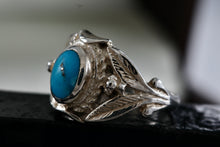 Load image into Gallery viewer, Sterling Silver Oval Turquoise Greek Goddess Ring Size 5