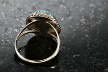 Load image into Gallery viewer, Native American Silver Polished Turquoise Nugget Ring Size 5.5