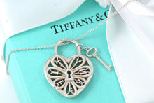 Load image into Gallery viewer, Tiffany & Co. Silver Large Keyhole Heart Filigree & Mini Key Necklace