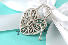 Load image into Gallery viewer, Tiffany & Co. Silver Large Keyhole Heart Filigree & Mini Key Necklace
