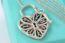 Load image into Gallery viewer, Tiffany & Co. Silver Large Keyhole Heart Filigree & Mini Key Necklace
