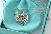 Load image into Gallery viewer, Tiffany & Co. Silver Large Keyhole Heart Filigree & Mini Key Necklace