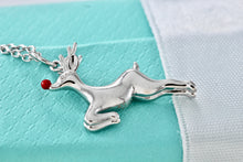 Load image into Gallery viewer, Tiffany & Co. Silver Red Enamel Reindeer Pendant 16" Necklace